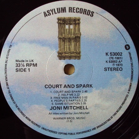 Image of Label Cover of LP - VG/G - JONI MITCHELL, Court and Spark (Asylum; K53002, UK 1970s Reissue), ,  - 2616330C