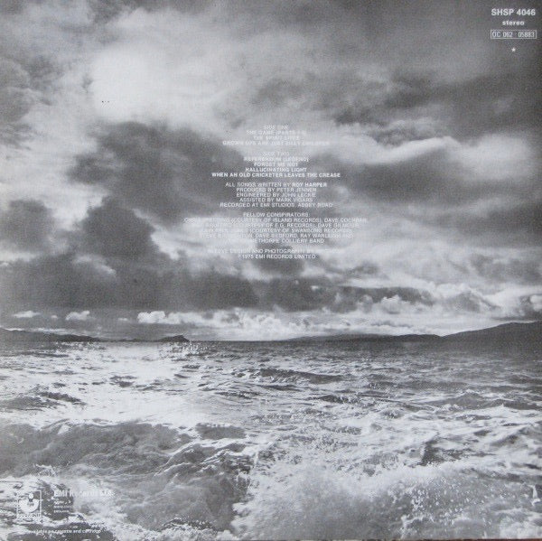 Image of Back Cover of LP - VG/VG+ - ROY HARPER, HQ (Harvest Green, EMI On Rim, EMI Box; SHSP4046, UK 1975, Inner), Edge Wear, creasing on Inner,  - 1246262S