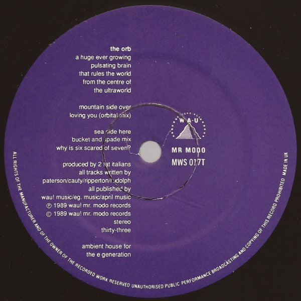 Image of Label Cover of 12" - VG+/VG - THE ORB, Huge Ever Growing Pulsating Brain (Wau Mr Modo; MWS017T, UK 1989, Picture Sleeve), strong VG,  - 2746079S