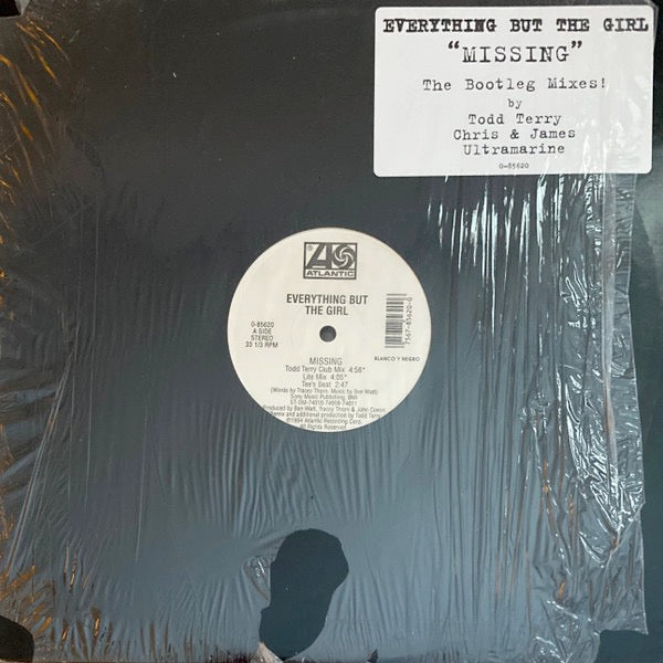 Image of Front Cover of 4714589S: 12" - EVERYTHING BUT THE GIRL, Missing (The Bootleg Mixes!) (Atlantic; 0-85620, Blanco Y Negro    0-85620, US 1994, Stickered Plain Sleeve, Blue Vinyl) Sleeve partly shrink-wrapped with worn opening and corners  G+/G