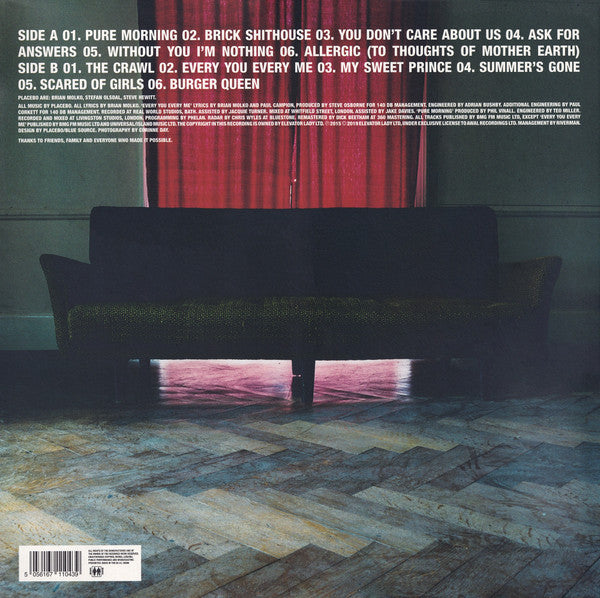 Image of Back Cover of LP - NEW/NEW - PLACEBO, Without You I'm Nothing (Elevator Lady Ltd; 6711043, Europe 2022 Reissue, Gatefold, Inner, Black Vinyl), , Originally released in October 1998 and now available on standard weight black vinyl. Without You I'm Nothing is the second studio album by Placebo. Recorded in mid-to-late 1998, it was released on 12 October 1998 by Hut and Virgin Records. Molko's skill lies in his inherent grasp of what makes for an exciting pop record. He might cite Sonic Youth as his p