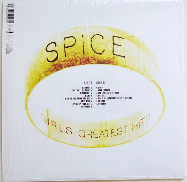 Image of Back Cover of LP - VG+/EX - SPICE GIRLS, The Greatest Hits (Virgin; SPICE2019, Europe 2019 Reissue, Die Cut Sleeve, Insert, Picture Disc), Opened Instore, Still In Stickered Shrinkwrap,  - 3746121S