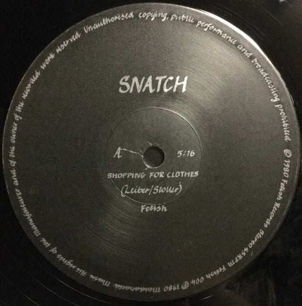 Image of Label Cover of 1714416C: 12" - SNATCH, Shopping For Clothes (Fetish Records; Fetish 004, UK 1980, Die Cut Sleeve, "Home Taping" Sticker Sheet, Die-Cut Sleeve) Strong VG throughout, two sets of stickers!  VG/VG