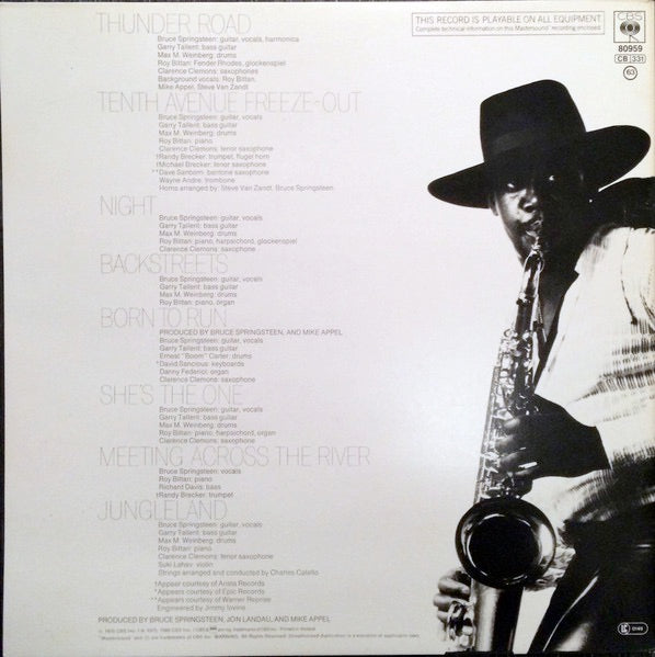 Image of Back Cover of LP - VG/VG+ - BRUCE SPRINGSTEEN, Born to Run (CBS; 80959, UK 1980 Reissue, Gatefold, 2 Inserts, Half-Speed Mastered), ,  - 0746001S