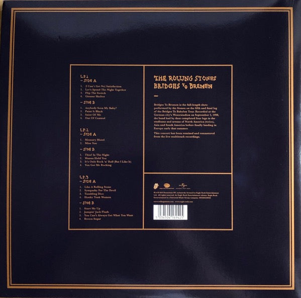 Image of Back Cover of 1514305C: 3xLP - THE ROLLING STONES, Bridges To Bremen (Eagle Rock Entertainment; EAGLP694, Europe 2019, Gatefold, 3 Inners, Clear Vinyl)   VG+/VG+