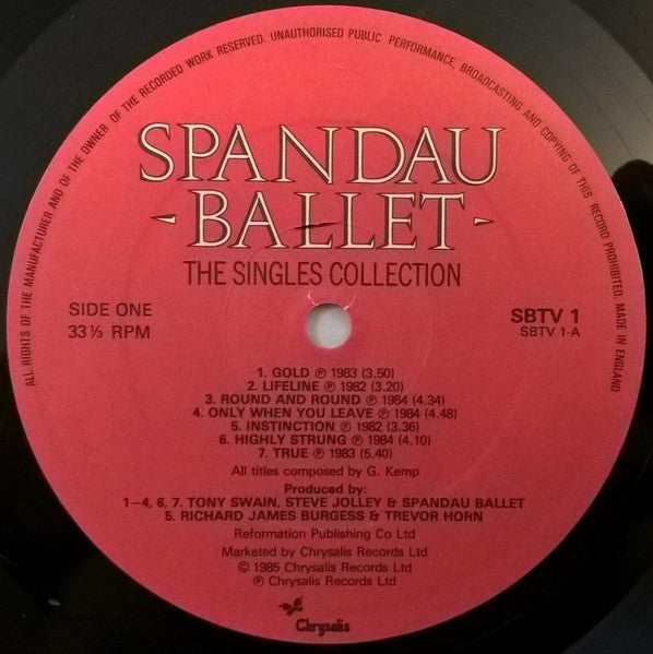 Image of Label Cover of LP - VG+/VG+ - SPANDAU BALLET, The Singles Collection (Chrysalis; SBTVD 1, UK 1985, Inner, MPO Pressing.), ,  - 3526086E