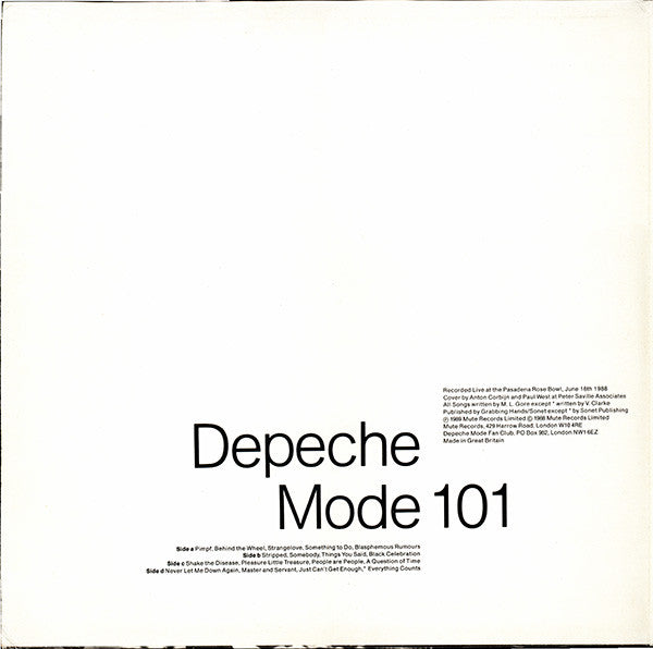 Image of Back Cover of 2xLP - G+/G - DEPECHE MODE, 101 (Mute; STUMM101, UK 1989, Inside Loading Gatefold Sleeve, Booklet), No inners. Records very marked. Sleeve is tatty with heavy edgewear.,  - 3326205E