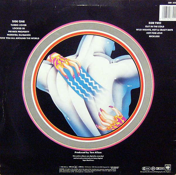 Image of Back Cover of LP - VG/VG - JUDAS PRIEST, Turbo (CBS; CBS 26641, UK 1986, Insert), Sellotape and tape damage to sleeve top and bottom. ,  - 2626280E