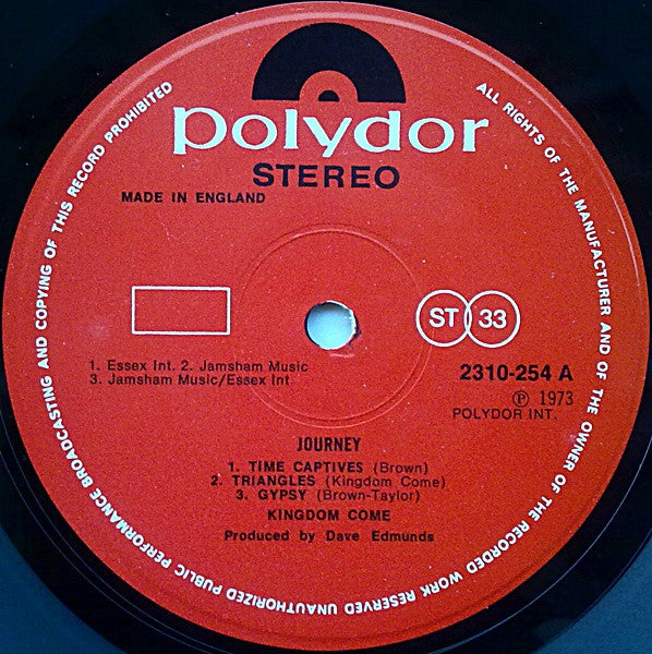 Image of Label Cover of LP - VG/G+ - KINGDOM COME, Journey (Polydor; 2310254, UK 1973, Laminated Sleeve, Arthur Brown), Tape Residue On Seams,  - 2726252E