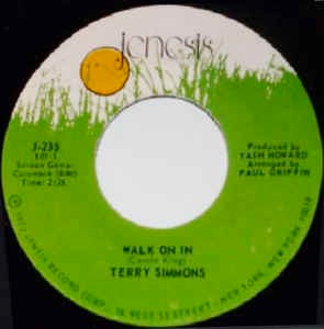 Image of Front Cover of 3654082S: 7" - TERRY SIMMONS, Walk On In / Noddin (Jenesis; J-235, US 1972)   /VG+