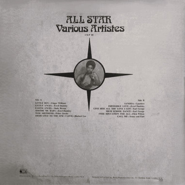 Image of Back Cover of LP - VG/VG+ - VARIOUS ARTISTS, All Star (Count Shelly; CSLP 08, UK 1974, Laminated Front Sleeve), Shiny clean disc. Light wear on sleeve, small WOC at the back.,  - 1646302S