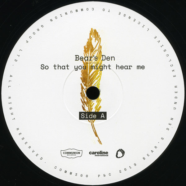 Image of Label Cover of LP - EX/EX - BEAR S DEN, So That You Might Hear Me (Communion Records; COMM300, Caroline International    COMM300, Europe 2019, Gold Foil Blocked Cover, Inner, Gold Foil Blocked Print), Opened Instore, Still In Shrinkwrap,  - 2546026S