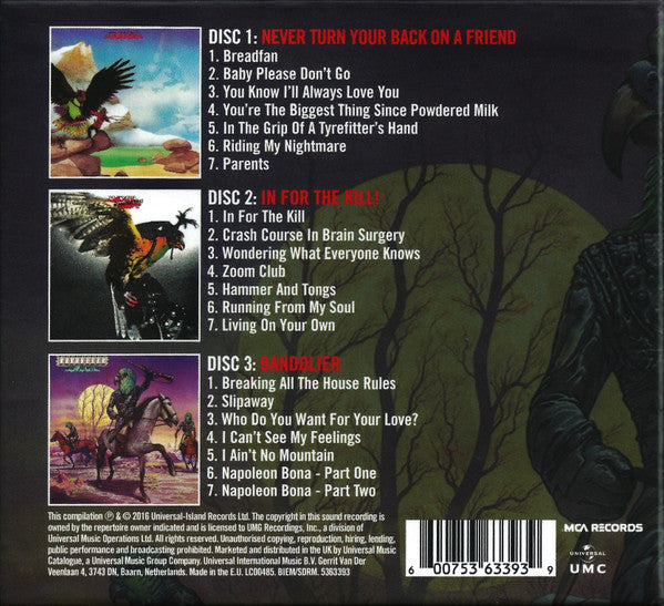 Image of Back Cover of 3xCD - VG+/VG+ - BUDGIE, The MCA Albums 1973-1975 (MCA Records; 5363393, UK & Europe 2016, Slipcase, 3 Inners & Booklet), Clean copy,  - 3216249C