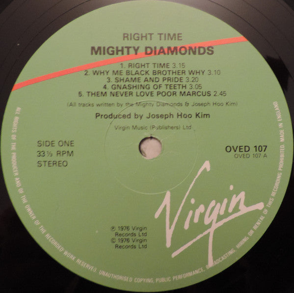 Image of Label Cover of LP - VG/G - THE MIGHTY DIAMONDS, Right Time (Virgin; OVED 107, UK 1980s Reissue), Lots of marks. WOL.,  - 3016090C