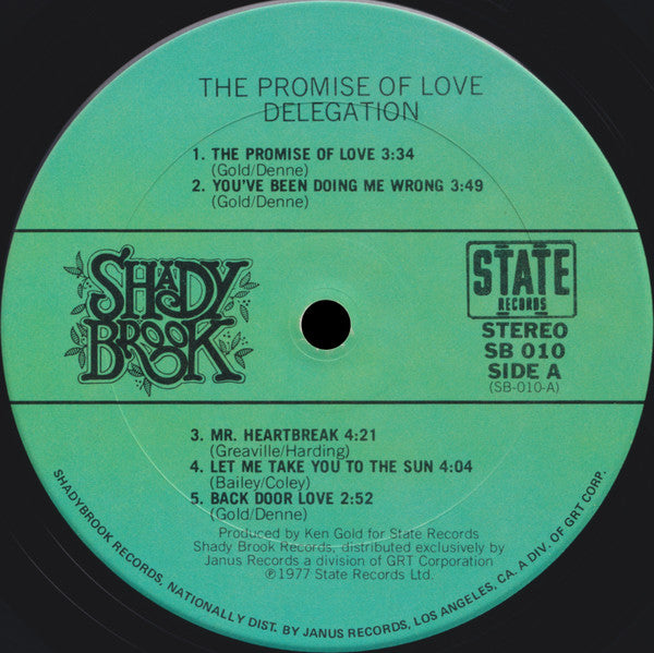 Image of Label Cover of LP - VG/VG - DELEGATION, The Promise Of Love (Shadybrook Records; SB-010, State Records (3)    SB 010, US 1977, Santa Maria Pressing), Edge and Ring Wear,  - 3046260S