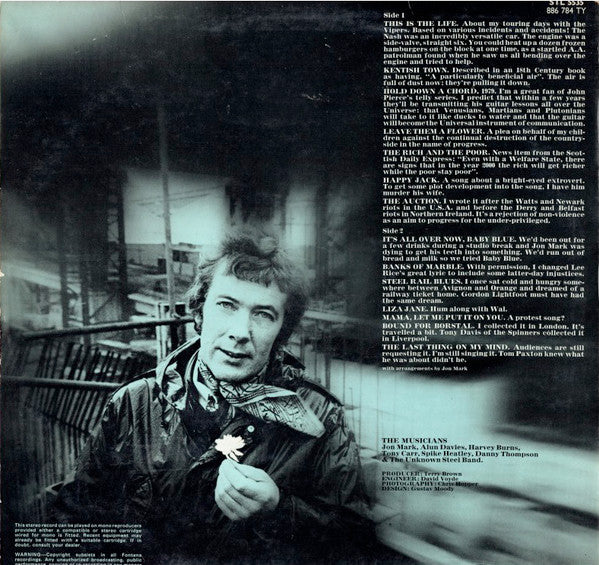 Image of Back Cover of LP - VG+/EX - WALLY WHYTON, Leave Them a Flower (Fontana; STL 5535, UK 1970, Laminated Sleeve), Lovely Copy,  - 0626099E