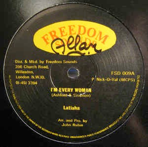 Image of Front Cover of 0216004C: 12" - LATISHA, I'm Every Woman / Man's Lib (Freedom Sounds; FSD 009, UK 1979) Heavily marked and scuffed disc.  /G