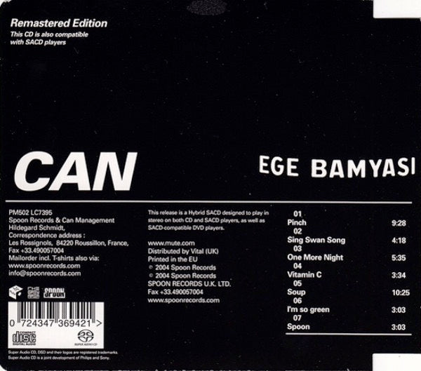 Image of Back Cover of CD - VG+/VG+ - CAN, Ege Bamyasi (Spoon Records; SPOONSA8, UK & Europe 2004 Reissue, Super Jewel case, SACD, Hybrid, Remastered), ,  - 3316574C