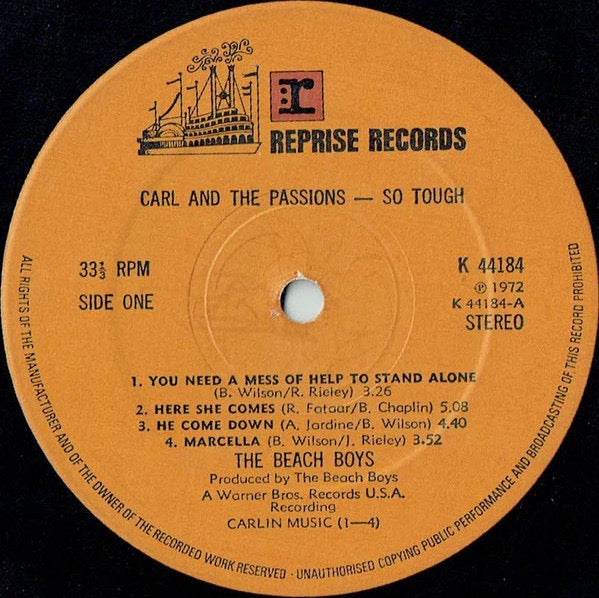 Image of Label Cover of LP - VG/VG - THE BEACH BOYS, Carl And The Passions � "So Tough" (Reprise Records; K 44184, UK 1972), ,  - 4316393C