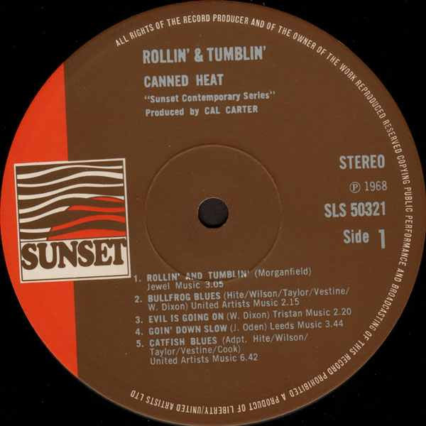 Image of Label Cover of LP - VG+/VG+ - CANNED HEAT, Rollin' And Tumblin' (Sunset Records; SLS 50321, UK 1972 Reissue, Laminated Front Sleeve), ,  - 1716361C
