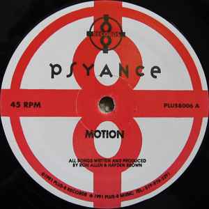 Image of Back Cover of 12" - VG/VG+ - PSYANCE, Motion (Plus 8 Records; PLUS8006, Canada 1991, Company Sleeve, Stickered Sleeve), original stickered sleeve. highlighter on labels. great copy!,  - 1746374S