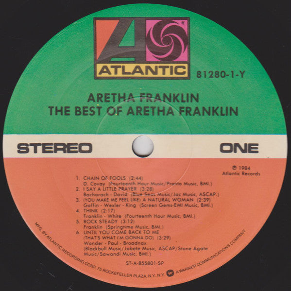 Image of Label Cover of LP - VG/VG - ARETHA FRANKLIN, The Best Of Aretha Franklin (Atlantic; 81280-1-Y, US 1984), ,  - 3526107E