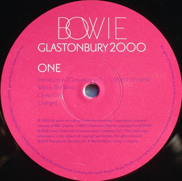 Image of Label of 3614142C: 3xLP - DAVID BOWIE, Glastonbury 2000 (Parlophone; 0190295570453, Europe 2018, Triple Gatefold, Repress. Corrected rear sleeve.) Still SEALED In Shrinkwrap  EX/M