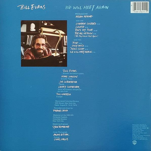 Image of Back Cover of 3324178E: LP - BILL EVANS, We Will Meet Again (Warner Bros. Records; HS 3411, US 1980, Picture Sleeve) Edge Wear  VG/G+