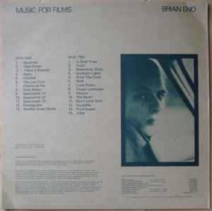 Image of Back Cover of LP - VG/VG - BRIAN ENO, Music For Films (EG; EGM 1, UK 1976, Promo, Company Inner, Ltd to 500), Strong VG - a few hairlines. edge creases on spine, 2 long corner creases, Originally released as a limited-edition (five hundred copies) LP in 1976 which was sent to a selection of filmmakers for possible inclusion in their work. - 4346006S