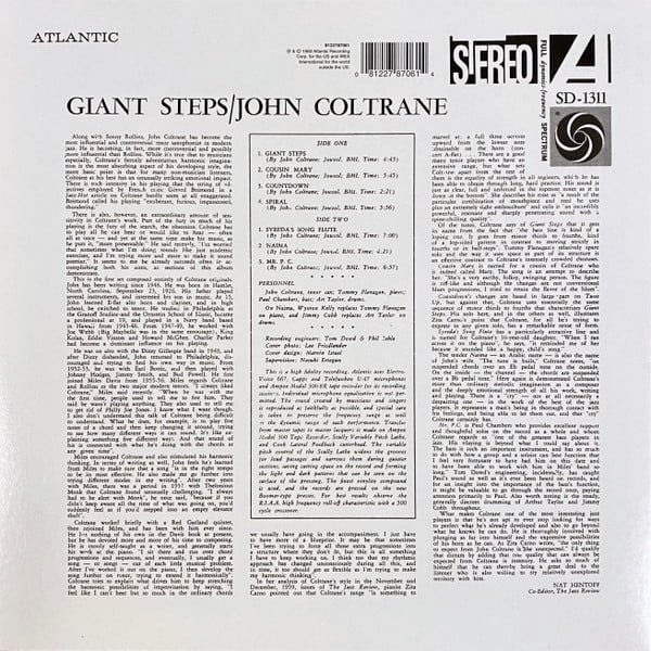 Image of Back Cover of LP - NEW/NEW - JOHN COLTRANE, Giant Steps (Atlantic; 0081227870614, Europe 2014 Reissue, Stereo), ,  - 1736210E