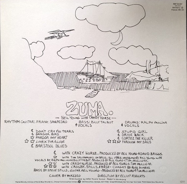 Image of Back Cover of LP - VG+/G+ - NEIL YOUNG WITH CRAZY HORSE, Zuma (Reprise Records; REP 54 057, Europe 1980s Reissue, Textured Sleeve, NO Inner), ,  - 2616047C