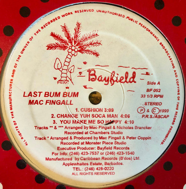 Image of Label Cover of 4644096S: LP - MAC FINGALL, Last Bum Bum (Bayfield; BF 052, Barbados 1999, Company Sleeve)   VG+/VG+