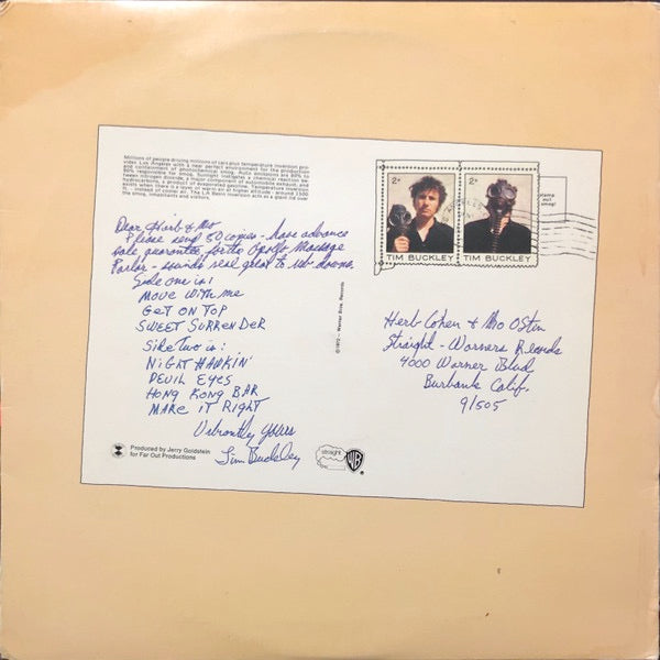 Image of Back Cover of LP - VG/VG - TIM BUCKLEY, Greetings From L.A. (WB BurbankWith W Logo On Rim; K46176, UK 1974 Reissue, Inside Loading Gatefold With Postcard), Sleeve Intact, Sticker Damage,  - 1126040E