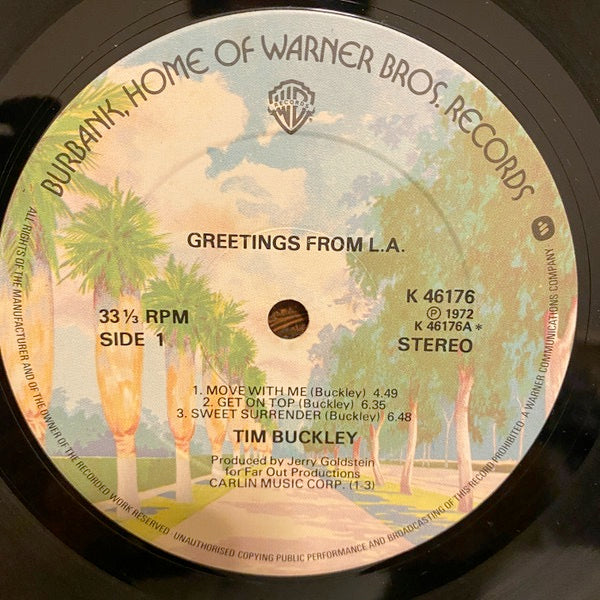 Image of Label Cover of LP - G+/VG - TIM BUCKLEY, Greetings From L.A. (WB BurbankWith W Logo On Rim; K46176, UK 1974 Reissue, Inside Loading Gatefold With Postcard), Postcard deatached but still included.,  - 2346027S