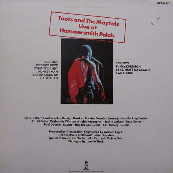 Image of Back Cover of LP - VG/VG - TOOTS & THE MAYTALS, Live (Island Records; ILPS 9647, UK 1980, Inner With Curved Corners, Live at Hammersmith Palais), Hairlines, ,  - 2346022S