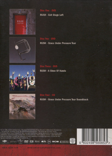 Image of Back Cover of 2434069E: 4xDVD - RUSH, Replay X3 (Anthem; 0602498560853, Europe 2006, Box Set) slipcase and box show minor wear on edges from storage, one of the booklets has a minor slight bend at top edge  VG+/EX