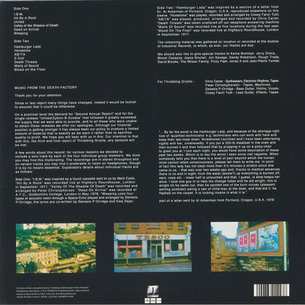 Image of Back Cover of LP - EX/VG+ - THROBBING GRISTLE, D.o.A. The Third And Final Report (Mute; TGLP3, UK, Europe & US 2019 Reissue, Booklet, Green Vinyl), Still In Opened Shrinkwrap With Hype Sticker,  - 2016020C