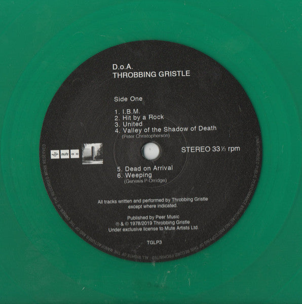 Image of Label Cover of LP - EX/VG+ - THROBBING GRISTLE, D.o.A. The Third And Final Report (Mute; TGLP3, UK, Europe & US 2019 Reissue, Booklet, Green Vinyl), Still In Opened Shrinkwrap With Hype Sticker,  - 2016020C