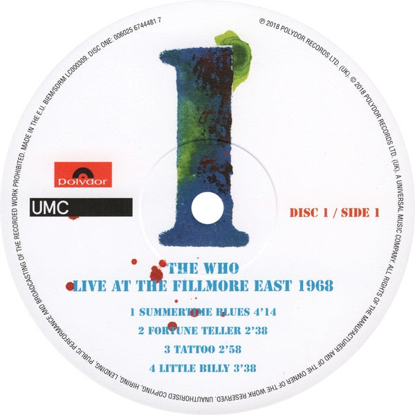 Image of Label Cover of 1414481C: 3xLP - THE WHO, Live At The Fillmore East 1968 (Polydor; 6744480, Europe 2018, Gatefold, 3 Inners, 180 Gram Vinyl.)   VG+/VG+