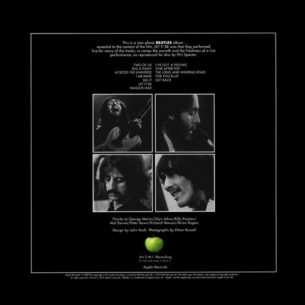 Image of Back Cover of LP - VG+/VG - THE BEATLES, Let It Be (Apple; PCS7096, Europe 2012 Reissue, 180 Gram Vinyl ), Strong VG,  - 4326077E