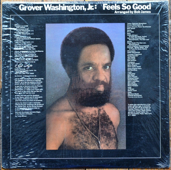 Image of Back Cover of LP - EX/VG - GROVER WASHINGTON, JR., Feels So Good (Kudu; KU-24 S1, US 1975, Picture Sleeve), Light marks. Sleeve in shrinkwrap (opened)., Sampled by A Tribe Called Quest, Black Moon, Cypress Hill, Notorious B.I.G., EPMD, Common +more - 3946209S