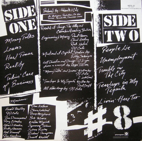 Image of Back Cover of 4725239E: LP - J.J. CALE, 8 (Mercury; MERL 22, UK 1983) Edge wear   VG/VG+