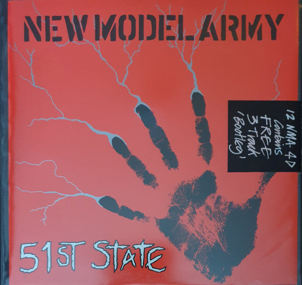 Image of Front Cover of 3944228S: 2x12" - NEW MODEL ARMY, 51st State (EMI; 12 NMA 4 D, UK 1986, Stickered Plastic Sleeve, Stickered PVC Outer., Comes with bonus "Bootleg" Live 12")   VG+/VG+