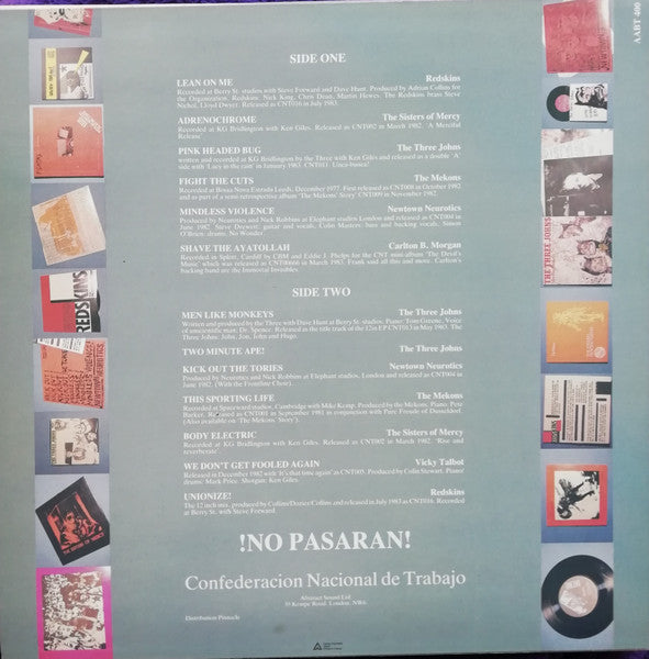 Image of Back Cover of 0326146E: LP - VARIOUS (SISTERS OF MERCY, THREE JOHNS, MEKONS, REDSKINS ETC), They Shall Not Pass (Abstract Sounds; AABT 400, UK 1985) Strong VG  VG+/VG