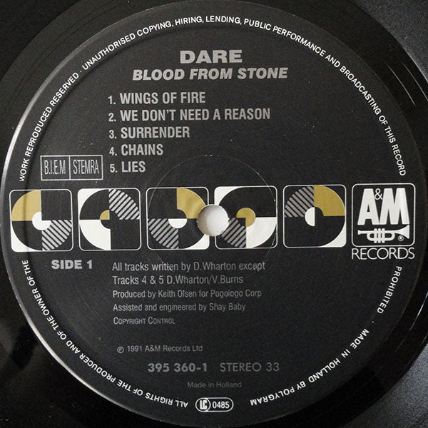 Image of Label Cover of LP - VG/VG - DARE, Blood From Stone (A&M Records; 395 360-1, UK 1991, Featuring Professor Brian Cox), ,  - 2326240E