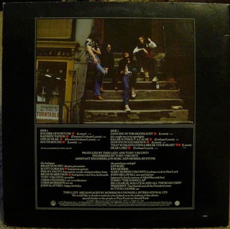 Image of Back Cover of LP - VG/G+ - THIN LIZZY, Bad Reputation (Mercury; SRM 11186, US 1977, Inner, Santa Maria Pressing - CS5 Suffix on Run Out), Cut-out (Corner cut),  - 4326408E
