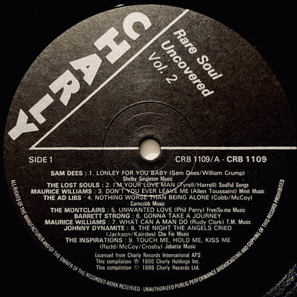 Image of Label Cover of 0526072E: LP - VARIOUS, Rare Soul Uncovered Vol 2 (Charly; CRB1109, UK 1986)   VG/VG+
