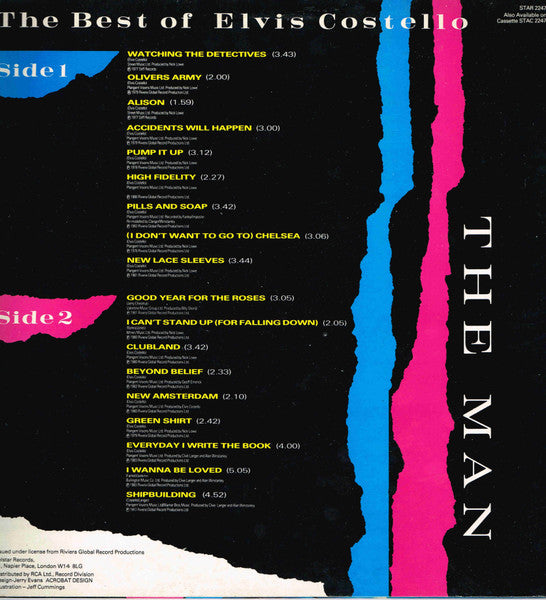 Image of Back Cover of 4914159C: LP - ELVIS COSTELLO, The Best Of Elvis Costello - The Man (Telstar; STAR 2247, UK 1985)   VG+/VG+