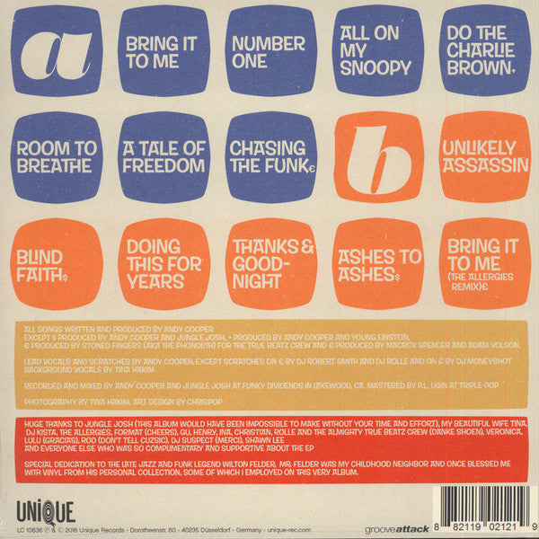 Image of Back Cover of LP - VG/VG - ANDY COOPER, Room To Breathe (The Free LP) (Unique; UNIQ212-1, Germany 2016), Shrink-wrap; wear and bumps at sleeve corners,  - 2416472C