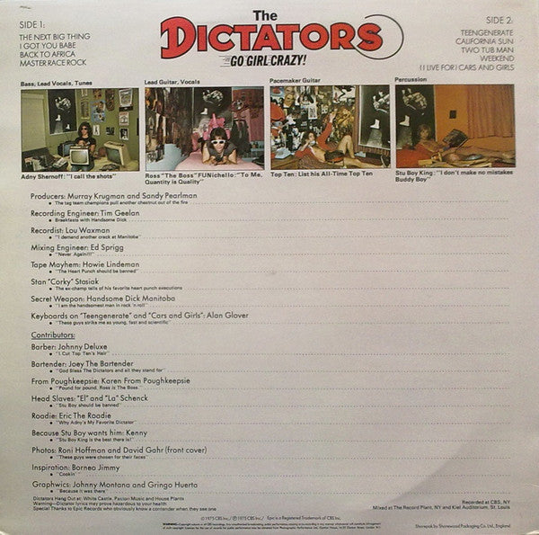 Image of Back Cover of 3715137C: LP - DICTATORS, Go Girl Crazy (Epic; EPC80767, UK 1975) Clean vinyl, Edge wear and a light crease to sleeve  VG/VG+